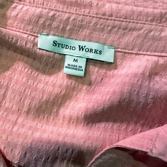 Studio Works Roll-Tab Sleeve Bright Pink Button Down Blouse Medium - Picture 7 of 13